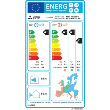 Mitsubishi Supreme 35 varmepumpe energimærke