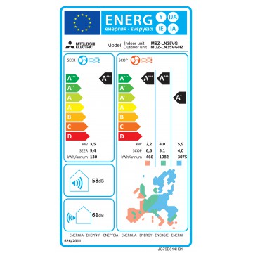 Mitsubishi LN35-HERO Varmepumpe - Energimærke